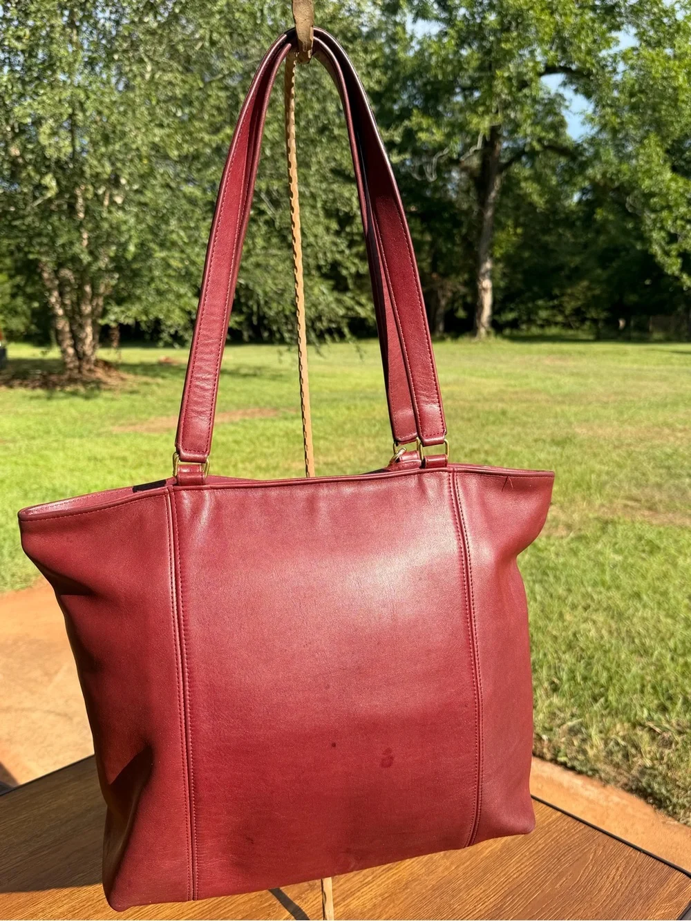 Vintage 1980s Coach Shopping Bag Large Red Leather Tote NYC USA 0535-929